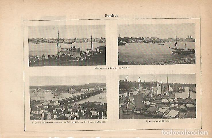 Otros art&iacute;culos de coleccionismo en papel: LAMINA ESPASA 11896: Vistas de Burdeos Francia - Varios