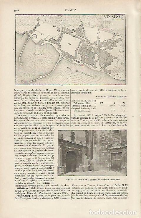 Otros art&iacute;culos de coleccionismo en papel: LAMINA DE ESPASA 289: Mapa de Vinaroz - Varios autores