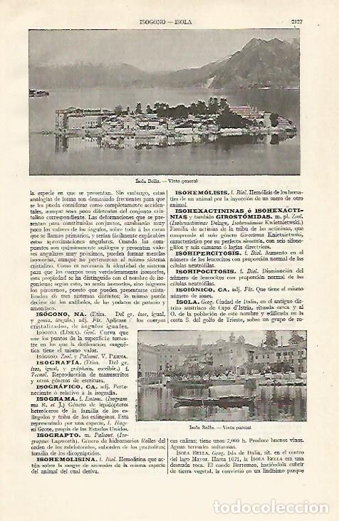 Otros art&iacute;culos de coleccionismo en papel: LAMINA ESPASA 20880: Vista general de Isola Bella Italia - Varios