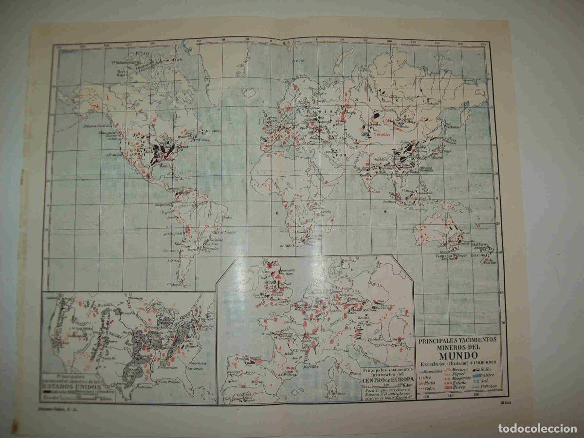 Otros art&iacute;culos de coleccionismo en papel: LAMINA ESPASA 23998: Mapa mundial de los principales yacimientos mineros - Varios
