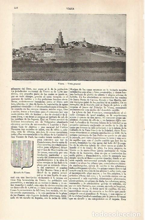 Otros art&iacute;culos de coleccionismo en papel: LAMINA ESPASA 28882: Vista y escudo de Viana Navarra - Varios