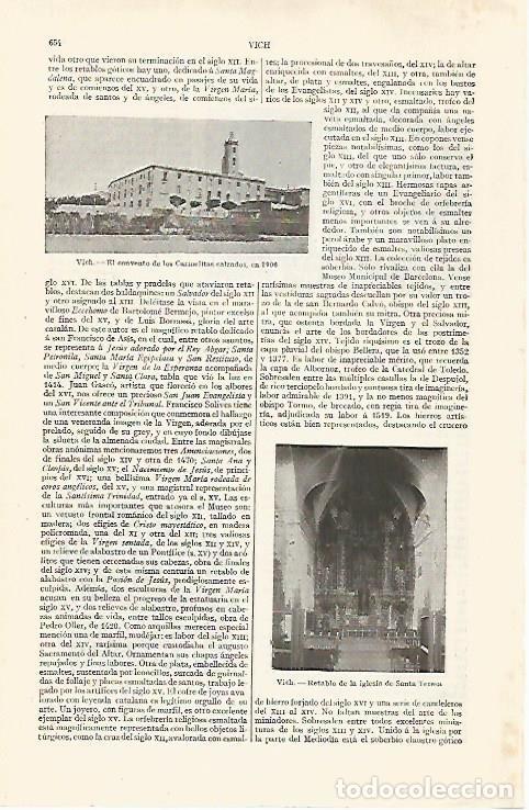 Otros art&iacute;culos de coleccionismo en papel: LAMINA ESPASA 28925: Convento de los Carmelia en 1906 Vic Barcelona - Varios