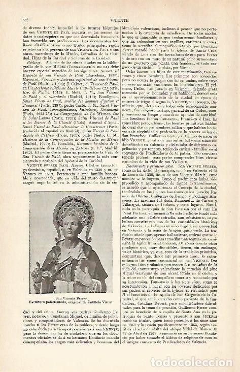 Otros art&iacute;culos de coleccionismo en papel: LAMINA ESPASA 28902: San Vicente Ferrer por C. Vicent - Varios