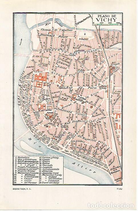 Otros art&iacute;culos de coleccionismo en papel: LAMINA ESPASA 28927: Plano de Vichy Francia - Varios