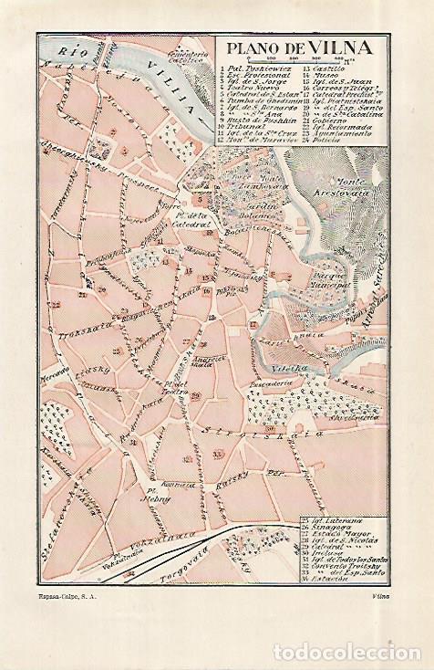 Otros art&iacute;culos de coleccionismo en papel: LAMINA ESPASA 29030: Plano de Vilna Polonia - Varios