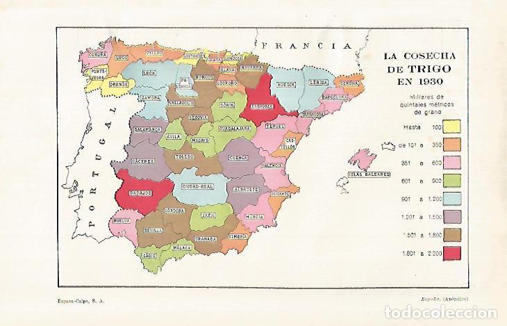 Otros art&iacute;culos de coleccionismo en papel: LAMINA ESPASA 29178: Mapa de Espa&ntilde;a de cosecha de trigo en 1930 - Varios