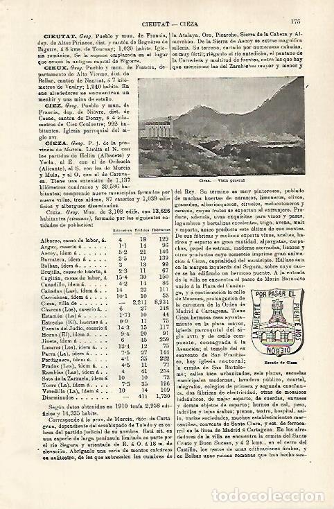 Otros art&iacute;culos de coleccionismo en papel: LAMINA ESPASA 29280: Vista y escudo de Cieza Murcia - Varios