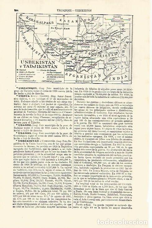 Otros art&iacute;culos de coleccionismo en papel: LAMINA ESPASA 29197: Mapa de Usbekistany Tadjikistan - Varios