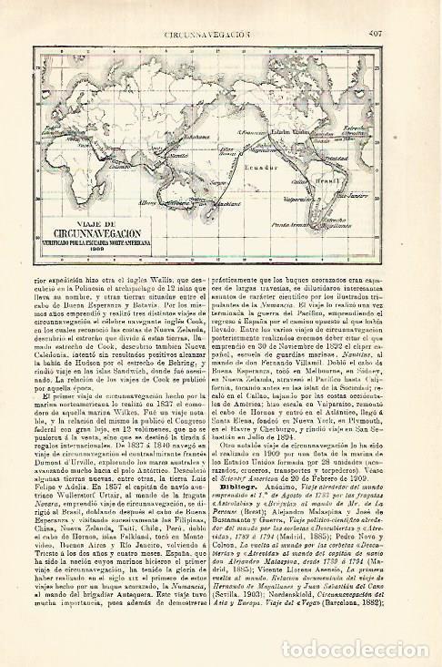 Otros art&iacute;culos de coleccionismo en papel: LAMINA ESPASA 29300: Mapa del Viaje de circunnavegacion de la Escuadra de Estados Unidos en 1909 - V