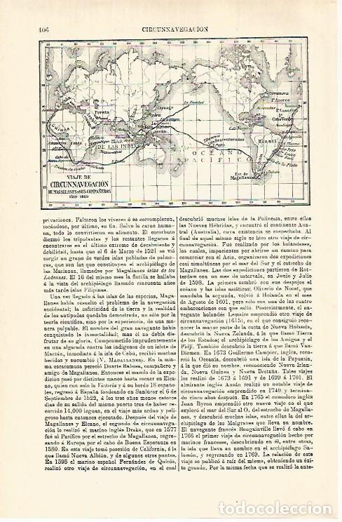 Otros art&iacute;culos de coleccionismo en papel: LAMINA ESPASA 29299: Mapa del Viaje de Circunnavegacion de Magallanes en 1519-1529 - Varios