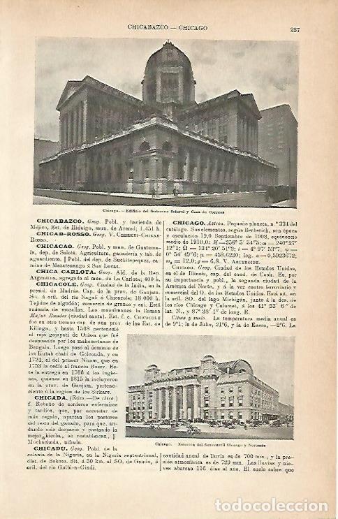 Otros art&iacute;culos de coleccionismo en papel: LAMINA ESPASA 1935: Edificios de Chicago Estados Unidos - Varios Autores