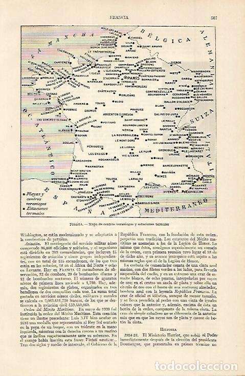 Otros art&iacute;culos de coleccionismo en papel: LAMINA ESPASA 11337: Mapa de Francia de centros veeaniegos y estaciones termales - Varios