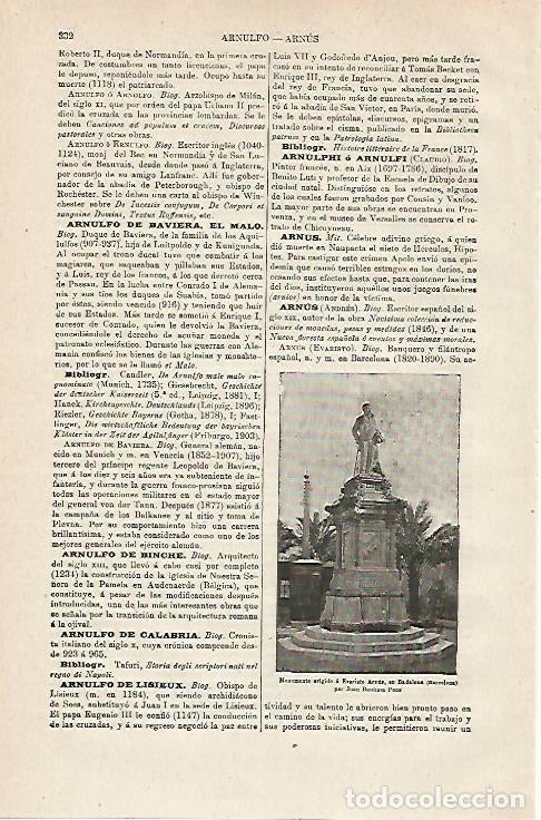 Otros art&iacute;culos de coleccionismo en papel: LAMINA ESPASA 12816: Monumento a Evaristo Arnus en Badalona Barcelona - Varios