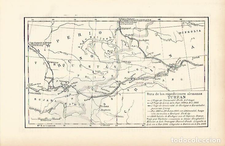 Otros art&iacute;culos de coleccionismo en papel: LAMINA ESPASA 11994: Mapa de la ruta de las expediciones alemanas en Turfan - Varios