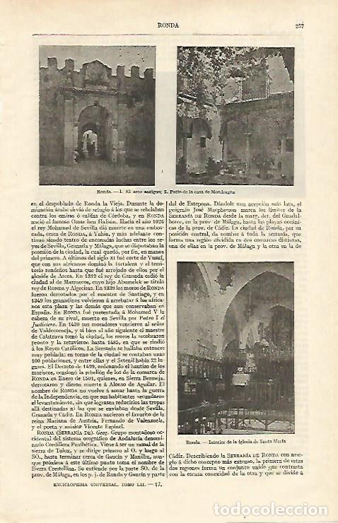 Otros art&iacute;culos de coleccionismo en papel: LAMINA ESPASA 16925: Vistas de Ronda - Varios