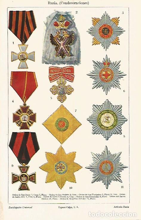 Otros art&iacute;culos de coleccionismo en papel: LAMINA ESPASA 19379: Condecoraciones de Rusia - Varios