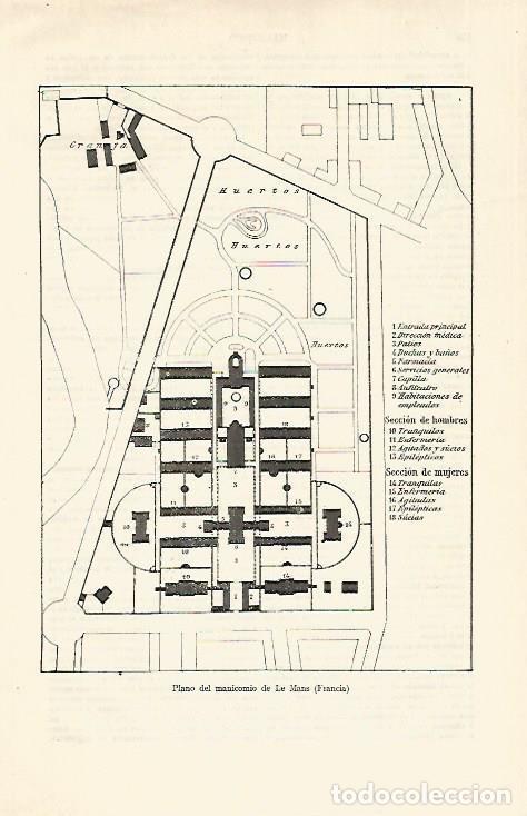 Otros art&iacute;culos de coleccionismo en papel: LAMINA ESPASA 18617: Plano del manicomio de Le Mans - Varios