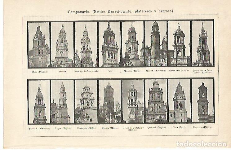 Otros art&iacute;culos de coleccionismo en papel: LAMINA De ESPASA 00182: Campanarios del Renacimiento y Barroco - Varios autores