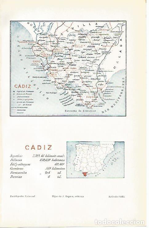 Otros art&iacute;culos de coleccionismo en papel: LAMINA De ESPASA 0094: Mapa de la provincia de Cadiz - Varios autores
