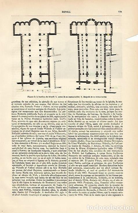 Otros art&iacute;culos de coleccionismo en papel: LAMINA ESPASA 6594: Planos de la Basilica de Ripoll Barcelona - Varios Autores