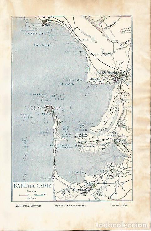 Otros art&iacute;culos de coleccionismo en papel: LAMINA De ESPASA 0096: Mapa de la Bahia de Cadiz - Varios autores