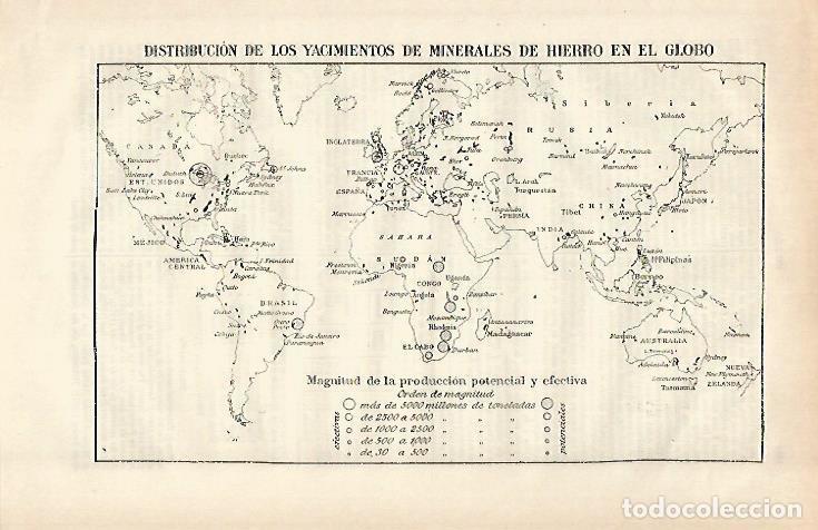 Otros art&iacute;culos de coleccionismo en papel: LAMINA ESPASA 29540: Mapa mundial de yacimientos de hierro - Varios