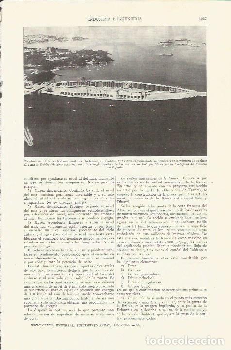 Otros art&iacute;culos de coleccionismo en papel: LAMINA ESPASA 35914: Construccion de la central de la Rance, Francia - Varios