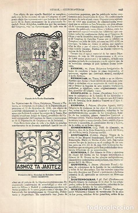 Otros art&iacute;culos de coleccionismo en papel: LAMINA ESPASA 29692: Escudo de la Eusko-Ikaskuntza - Varios
