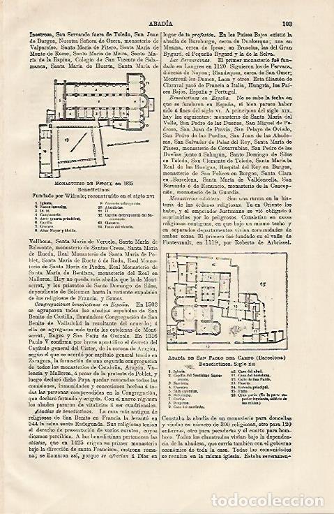 Otros art&iacute;culos de coleccionismo en papel: LAMINA ESPASA 13102: Monasterio de Ripoll en 1835 y Abadia de Sant Pau del Camp en Barcelona - Vario