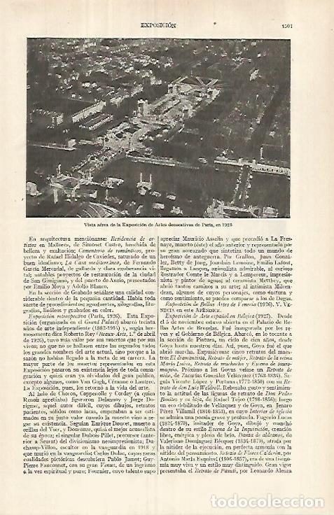 Otros art&iacute;culos de coleccionismo en papel: LAMINA ESPASA 29699: Exposicion de Artes Decorativas de Paris en 1925 - Varios