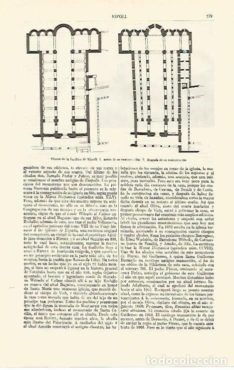 Otros art&iacute;culos de coleccionismo en papel: LAMINA ESPASA 13666: Plano de la basilica de Ripoll Barcelona - Varios