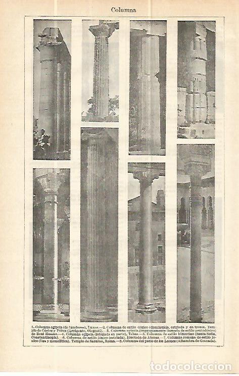 Otros art&iacute;culos de coleccionismo en papel: LAMINA ESPASA 13964: Tipos de columnas - Varios