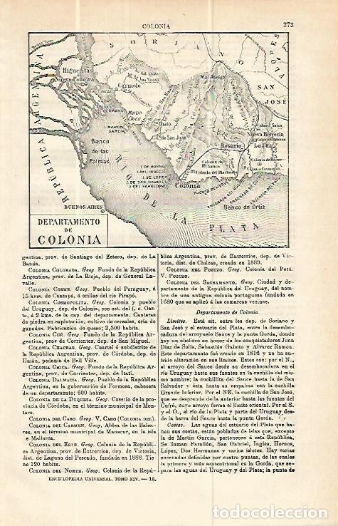 Otros art&iacute;culos de coleccionismo en papel: LAMINA ESPASA 13952: Mapa del departamento de Colonia Uruguay - Varios