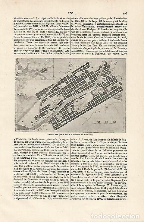 Otros art&iacute;culos de coleccionismo en papel: LAMINA ESPASA 13170: Plano de Abo Finlandia - Varios