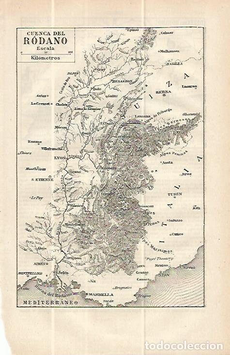 Otros art&iacute;culos de coleccionismo en papel: LAMINA ESPASA 13727: Mapa de la cuenca del Rodano - Varios