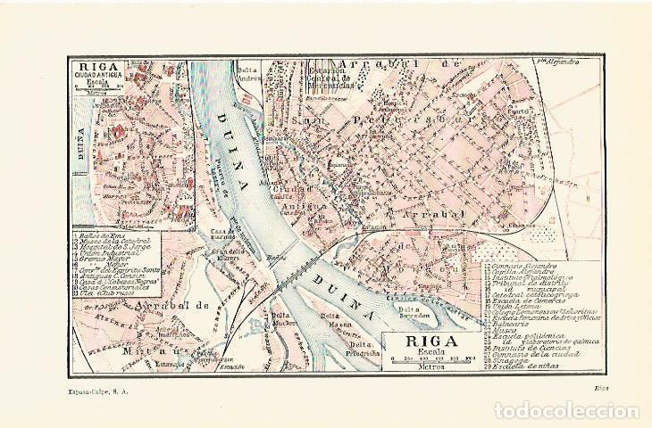 Otros art&iacute;culos de coleccionismo en papel: LAMINA ESPASA 13627: Plano de Riga Letonia - Varios
