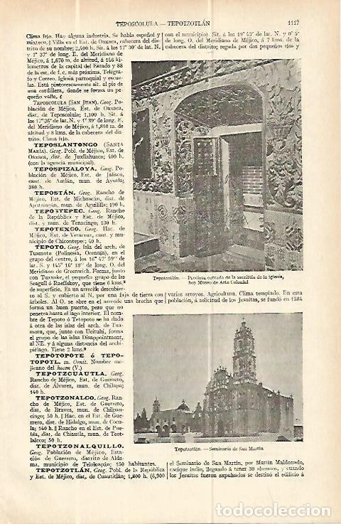 Otros art&iacute;culos de coleccionismo en papel: LAMINA ESPASA 13842: Vistas de Tepotzotlan Mexico - Varios