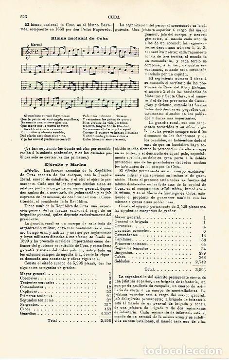 Otros art&iacute;culos de coleccionismo en papel: LAMINA ESPASA 29815: Himno nacional de Cuba - Varios