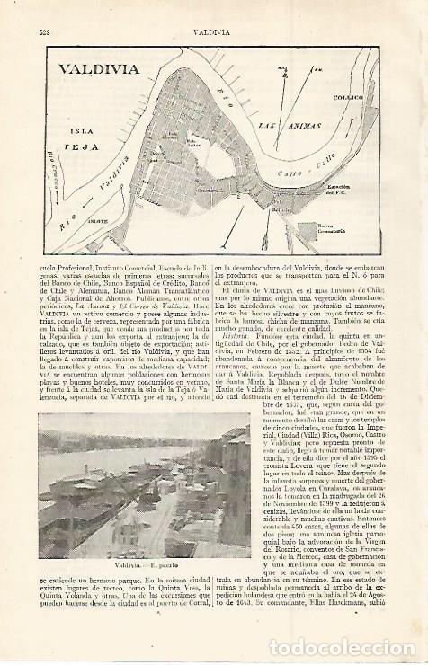 Otros art&iacute;culos de coleccionismo en papel: LAMINA ESPASA 30000: Plano y puerto de Valdivia Chile - Varios