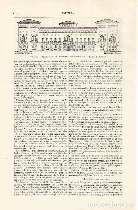 Otros art&iacute;culos de coleccionismo en papel: LAMINA ESPASA 30026: Anteproyecto de la Universidad de Valencia - Varios