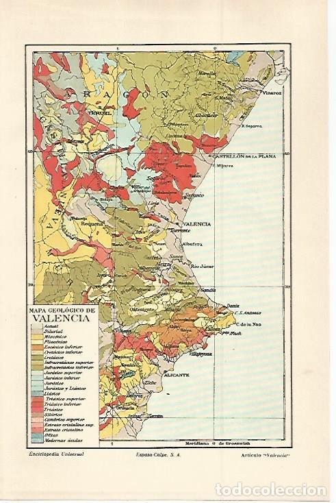 Otros art&iacute;culos de coleccionismo en papel: LAMINA ESPASA 30007: Mapa geologico de la Comunidad Valenciana - Varios