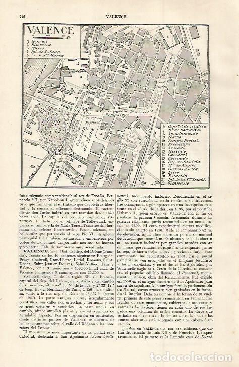 Otros art&iacute;culos de coleccionismo en papel: LAMINA ESPASA 30004: Plano de Valence Francia - Varios