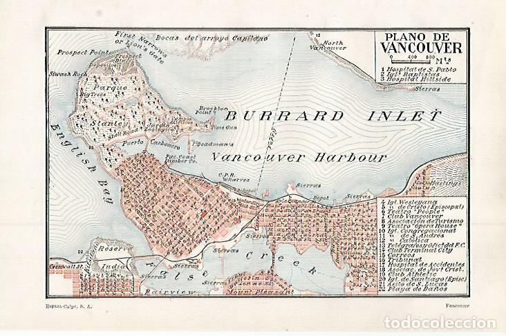 Otros art&iacute;culos de coleccionismo en papel: LAMINA ESPASA 30157: Plano de Vancouver Canada - Varios