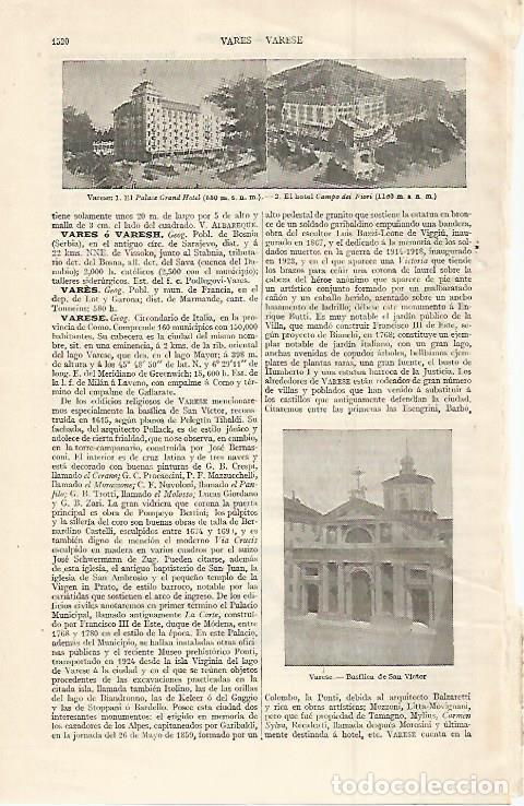 Otros art&iacute;culos de coleccionismo en papel: LAMINA ESPASA 30192: El Palace Grand Hotel y Hotel Campo dei Fiori en Varese Italia - Varios