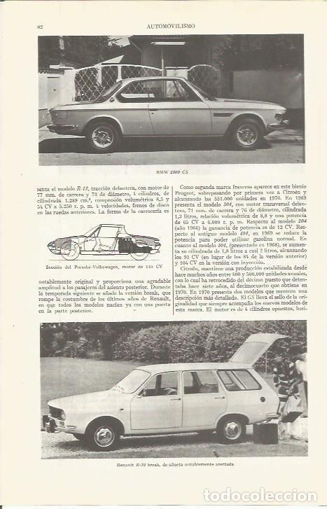 Otros art&iacute;culos de coleccionismo en papel: LAMINA ESPASA 36506: BMW 2800 CS y Renault R-12 break - Varios