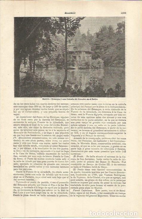Otros art&iacute;culos de coleccionismo en papel: LAMINA ESPASA 36438: Estanque del Retiro, Madrid - Varios