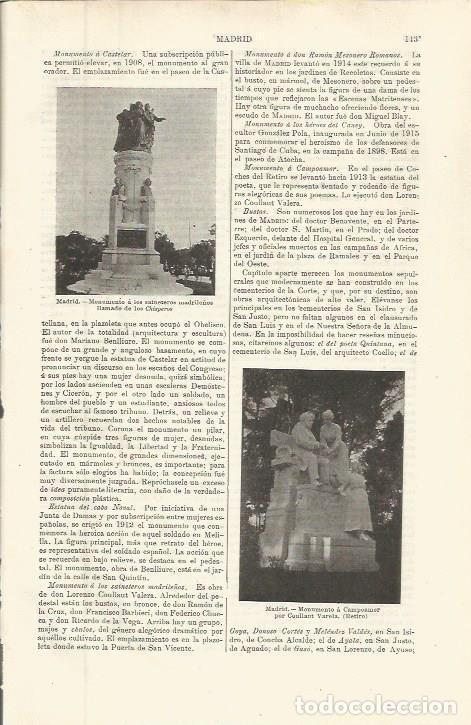 Otros art&iacute;culos de coleccionismo en papel: LAMINA ESPASA 36456: Monumentos a Campoamor y Chaperos en Madrid - Varios