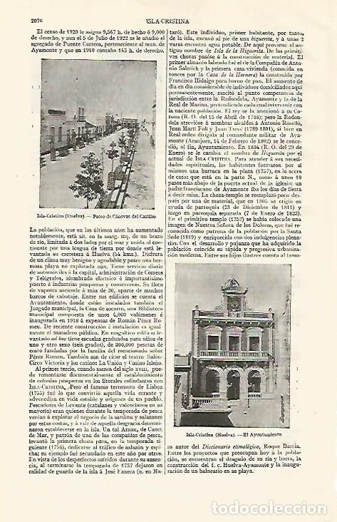 Otros art&iacute;culos de coleccionismo en papel: LAMINA ESPASA 20866: Ayuntamiento y paseo de Isla Cristina en Huelva - Varios