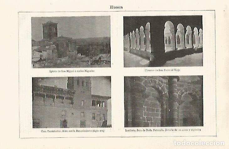 Otros art&iacute;culos de coleccionismo en papel: LAMINA ESPASA 30274: Iglesia de San Miguel San Pedro el Viejo y Ayuntamiento de Huesca - Varios