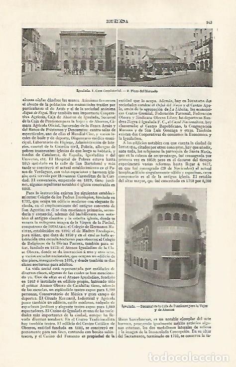 Otros art&iacute;culos de coleccionismo en papel: LAMINA ESPASA 30323: Ayuntamiento plaza del Mercado y sucursal de la Caja de Pensiones en Igualda Ba